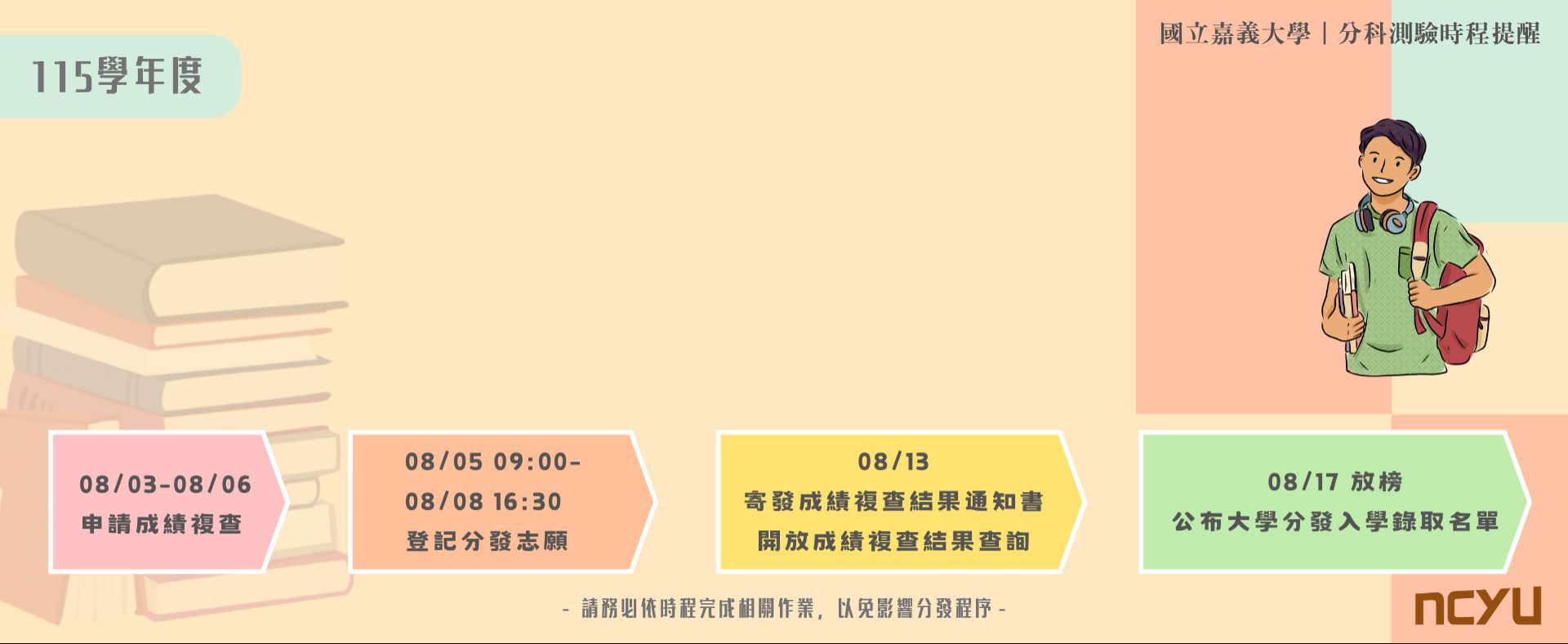 分科考生請注意！時程提醒