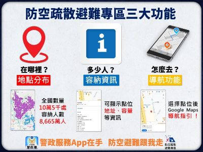 警政服務APP — 防空疏散避難專區