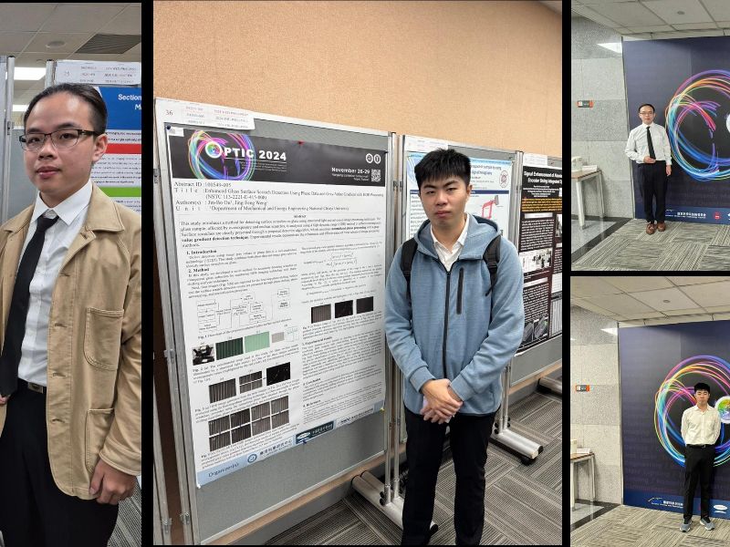 本系翁精鋒助理教授指導研究生歐進博、程宇謙及大四學生 鄭俊隆、黃家朋與陳宇參加國際研討會OPTIC 2024並發表英文論文，中展 現優異研究成果。
