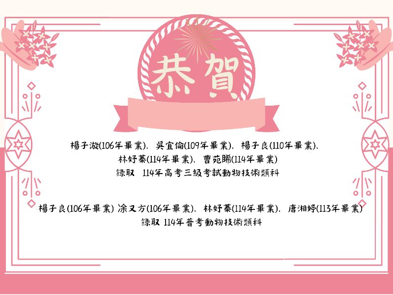 恭賀本系畢業生錄取114年度高普考成績亮眼